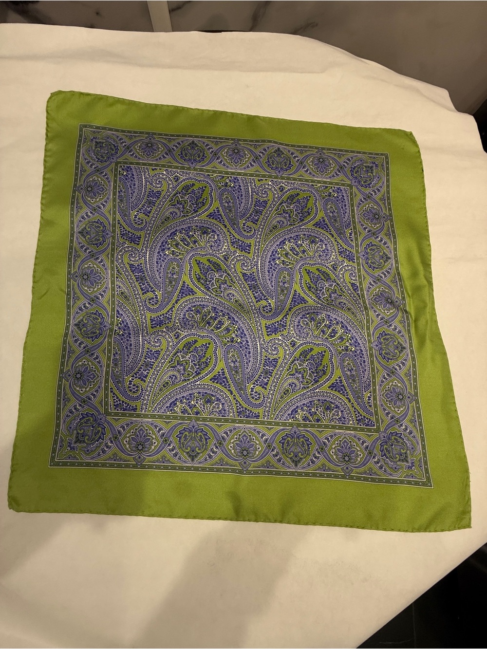 Green & Purple Paisley Silk Pocket Square 18” x 18”
